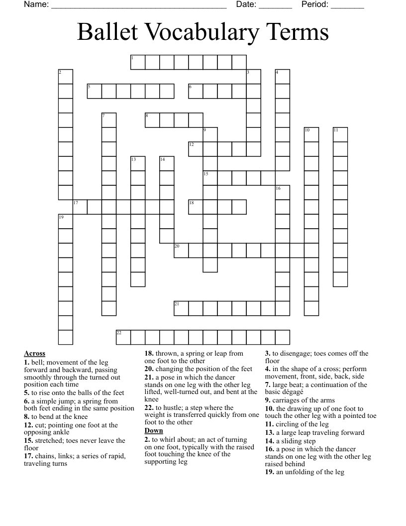 Ballet Vocabulary Terms Crossword WordMint