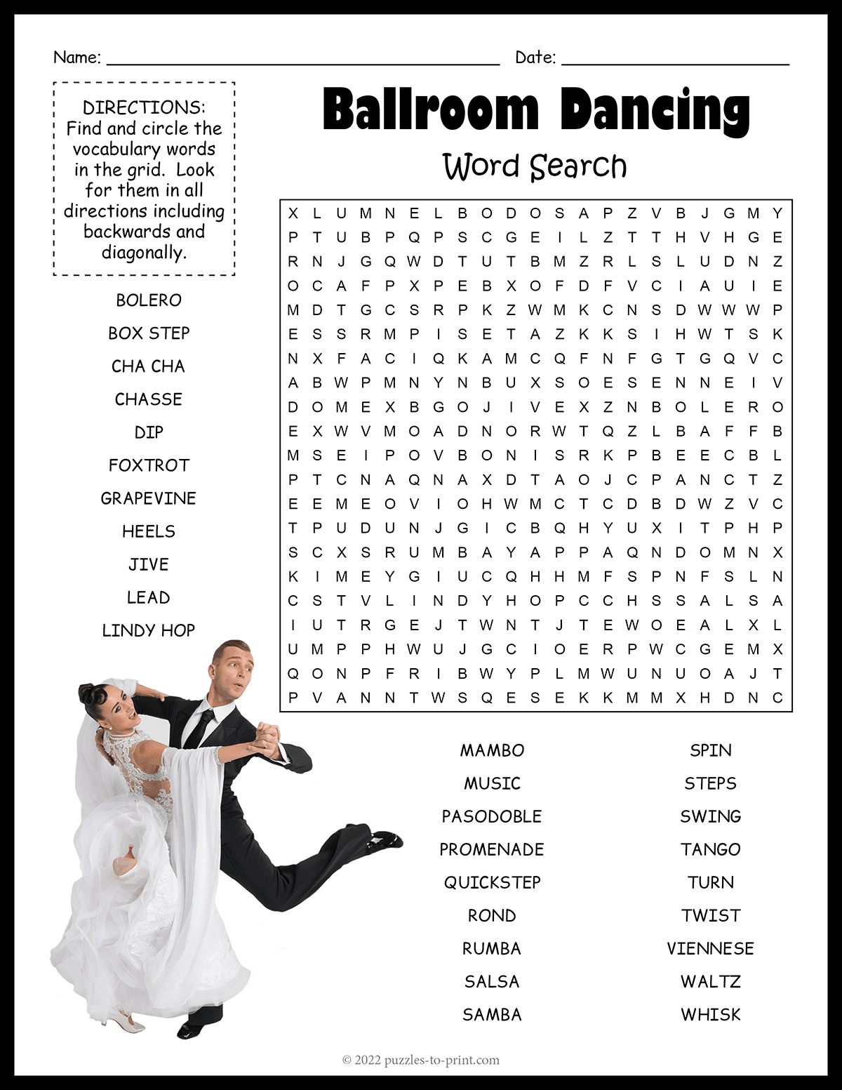 Ballroom Dancing Word Search