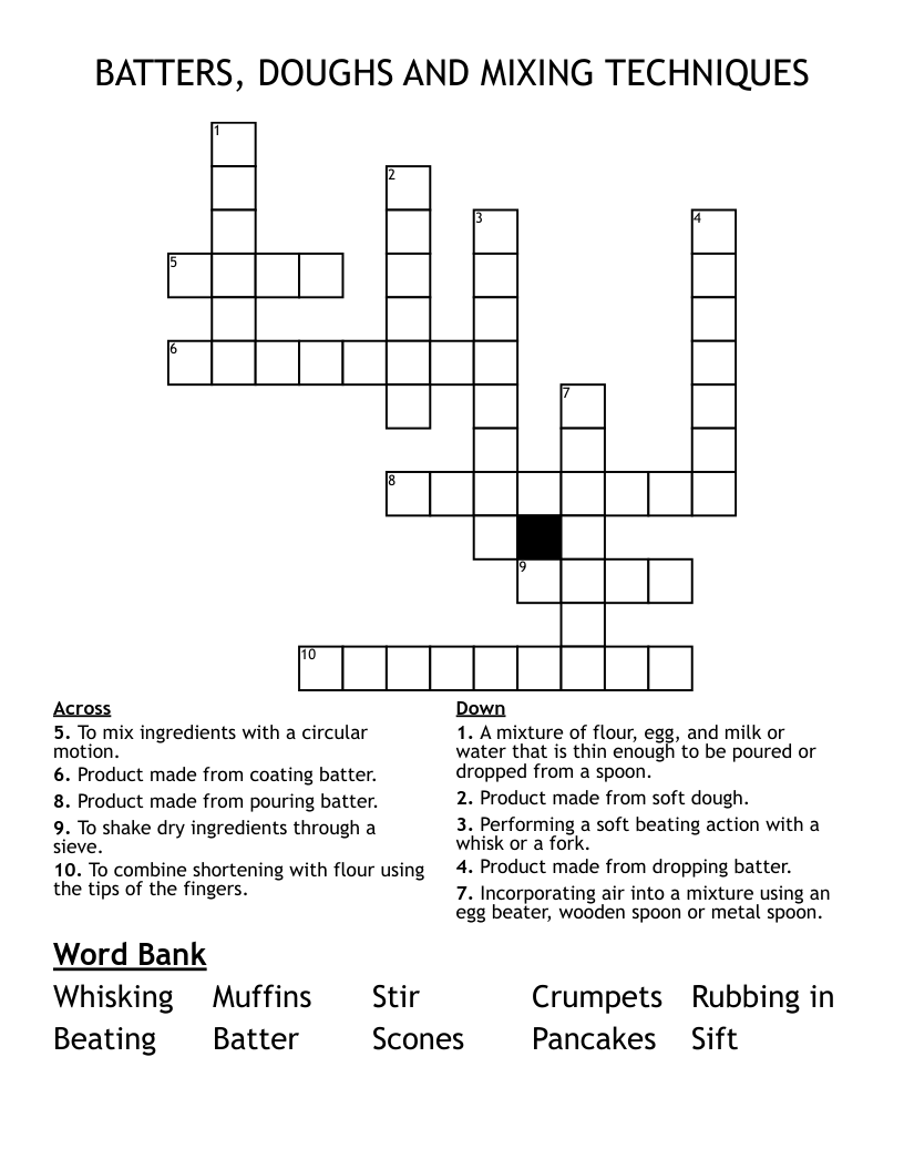 BATTERS DOUGHS AND MIXING TECHNIQUES Crossword WordMint