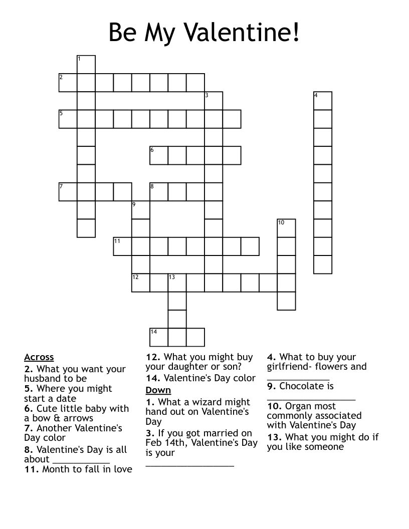 Be My Valentine Crossword WordMint