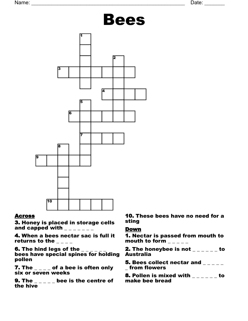 Bees Crossword WordMint