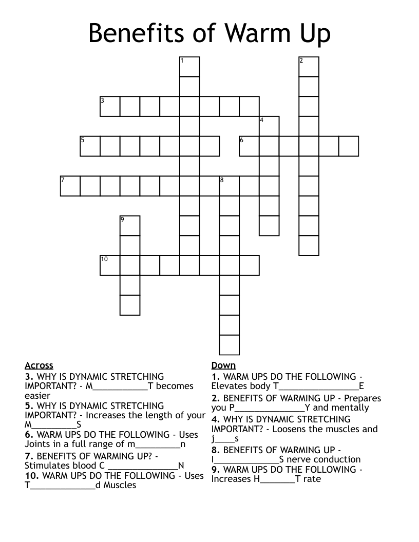 Benefits Of Warm Up Crossword WordMint