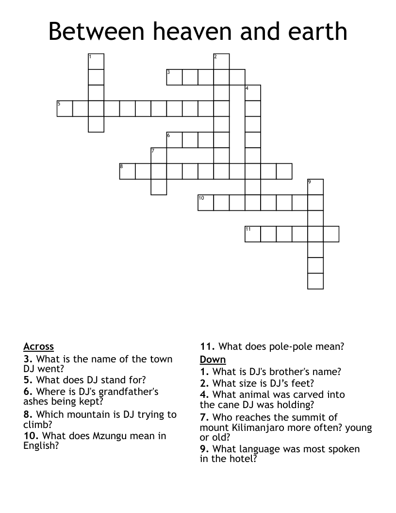 Between Heaven And Earth Crossword WordMint