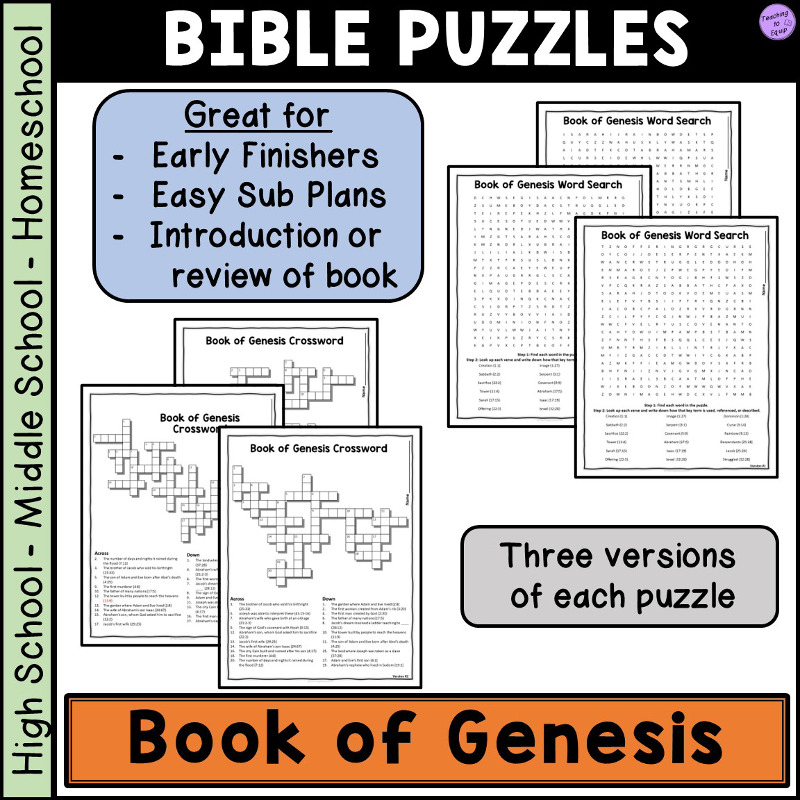 Bible Book Of Genesis Crossword Word Search Puzzle Activities Made By Teachers
