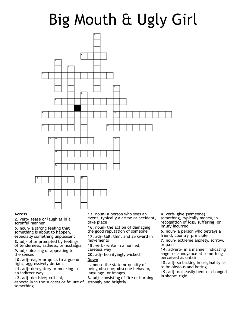 Big Mouth Ugly Girl Crossword WordMint Big Mouth Ugly Girl Crossword WordMint