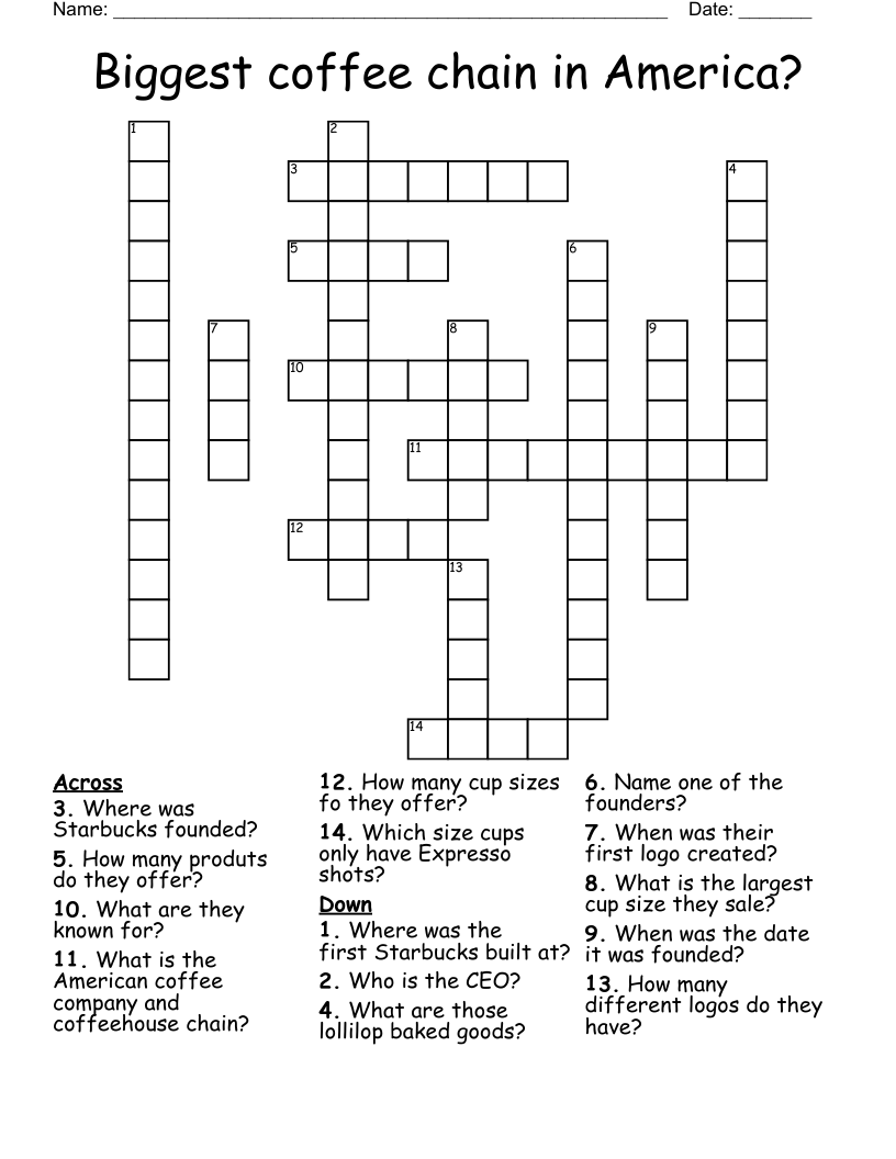 Biggest Coffee Chain In America Crossword WordMint