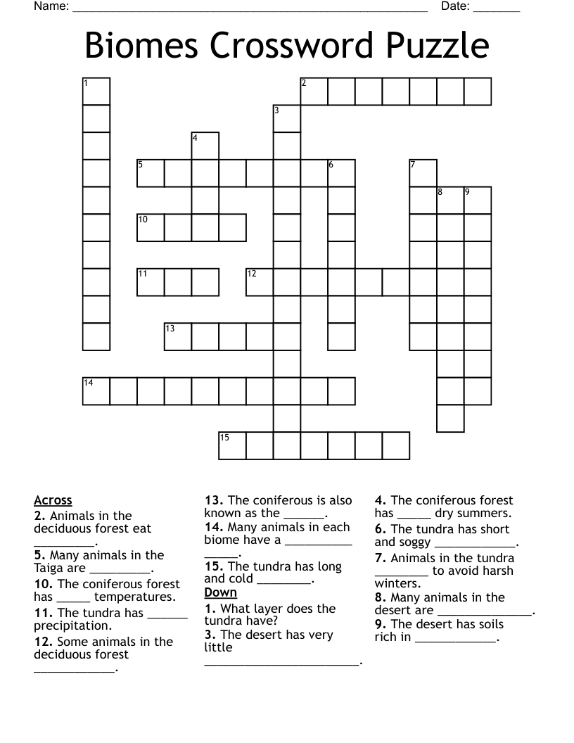 Biomes Crossword Puzzle WordMint