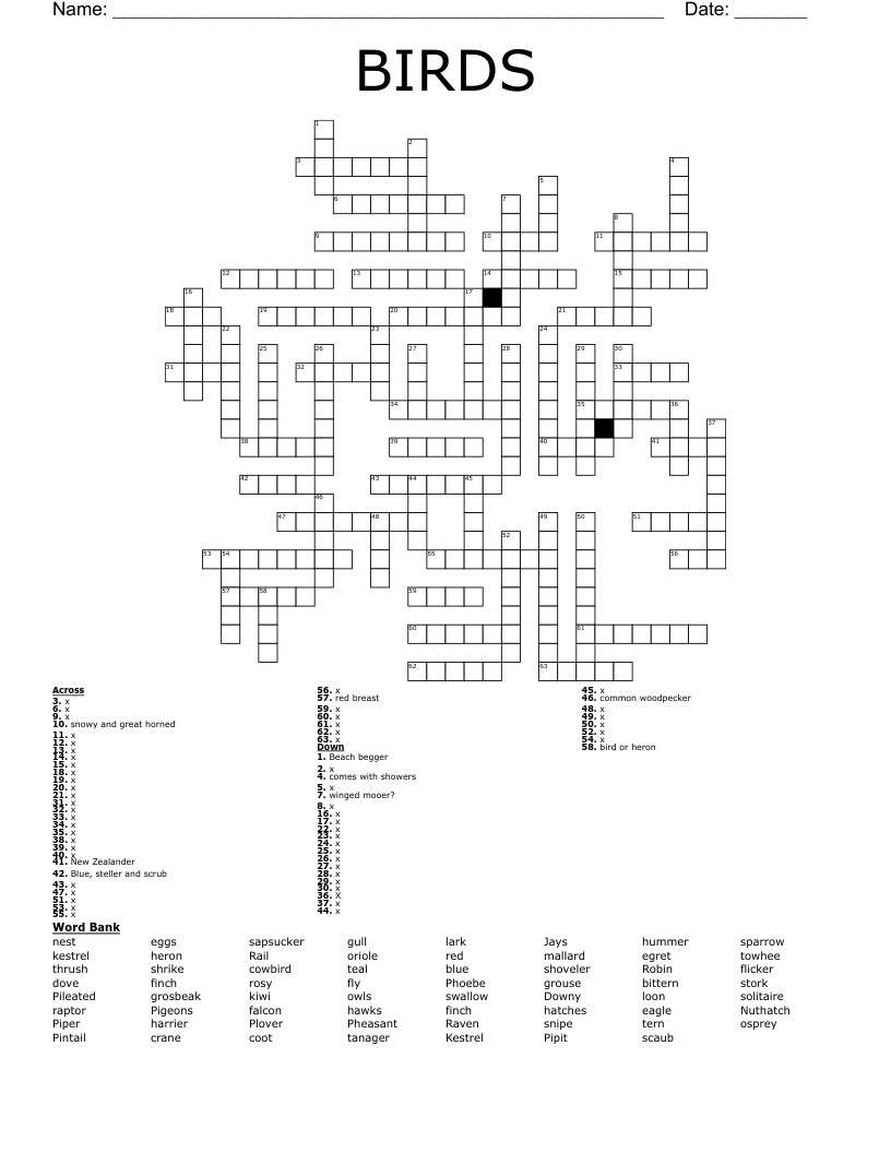 BIRDS Crossword WordMint BIRDS Crossword WordMint