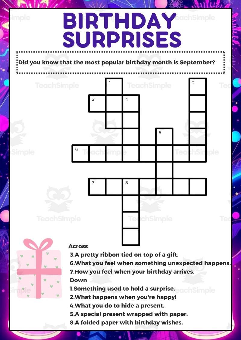 Birthday Crosswords PDF By Teach Simple