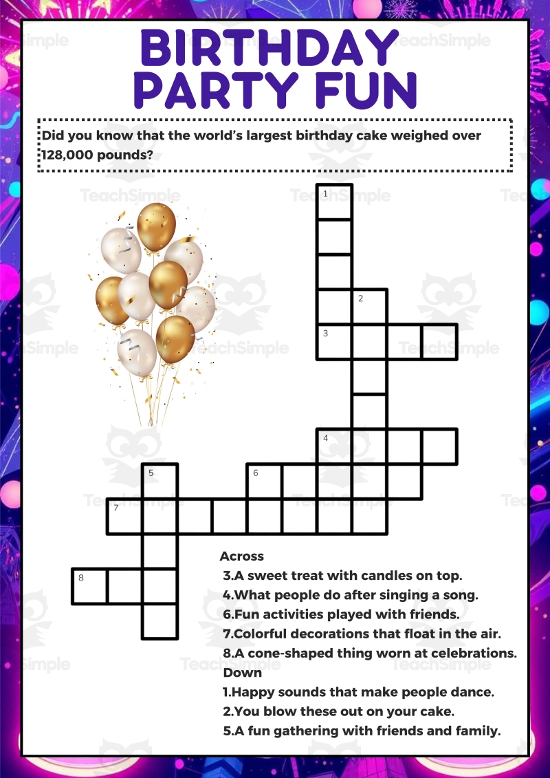 Birthday Crosswords PDF By Teach Simple