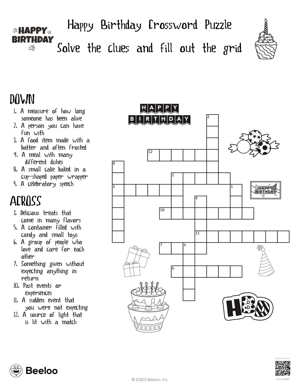 Birthday themed Crossword Puzzles Beeloo Printable Crafts And Activities For Kids