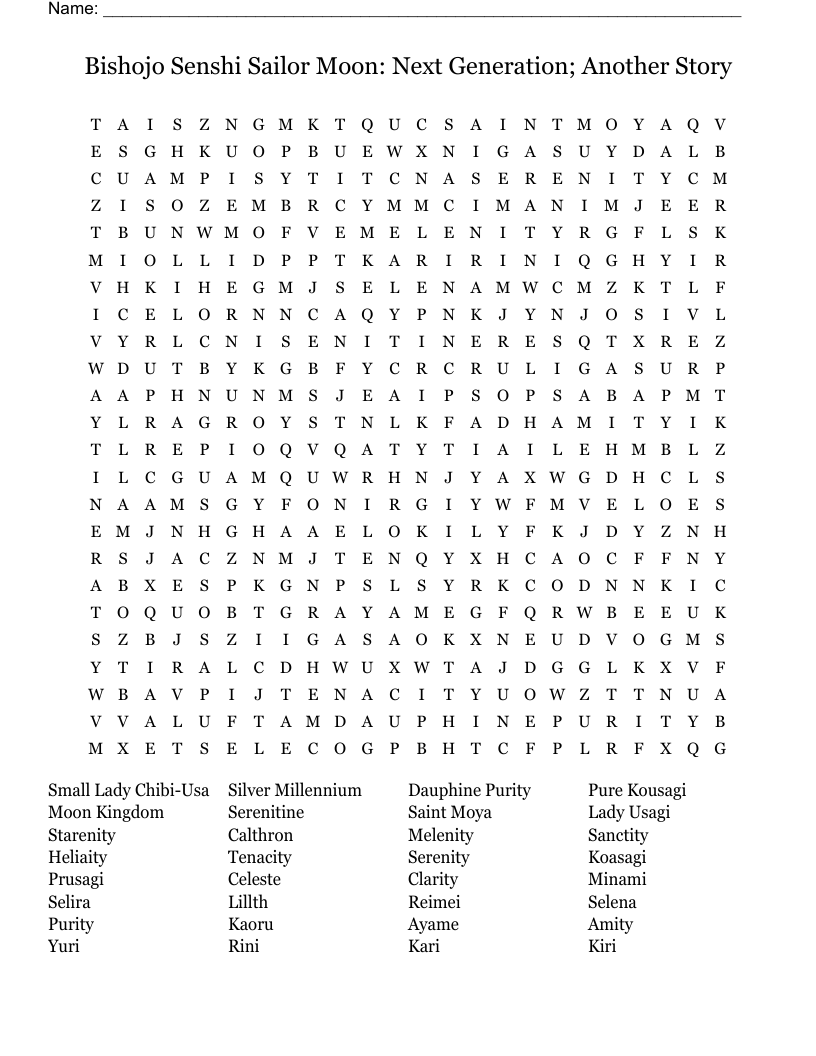 Bishojo Senshi Sailor Moon Next Generation Another Story Word Search WordMint