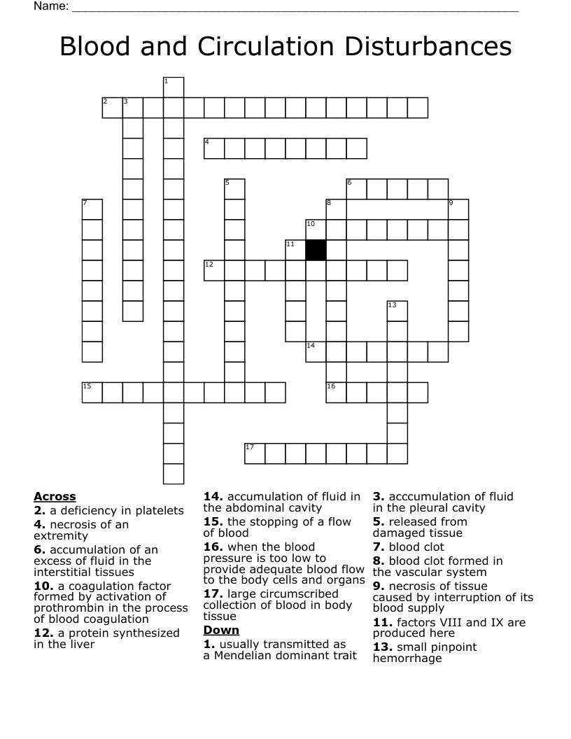 Blood And Circulation Disturbances Crossword WordMint