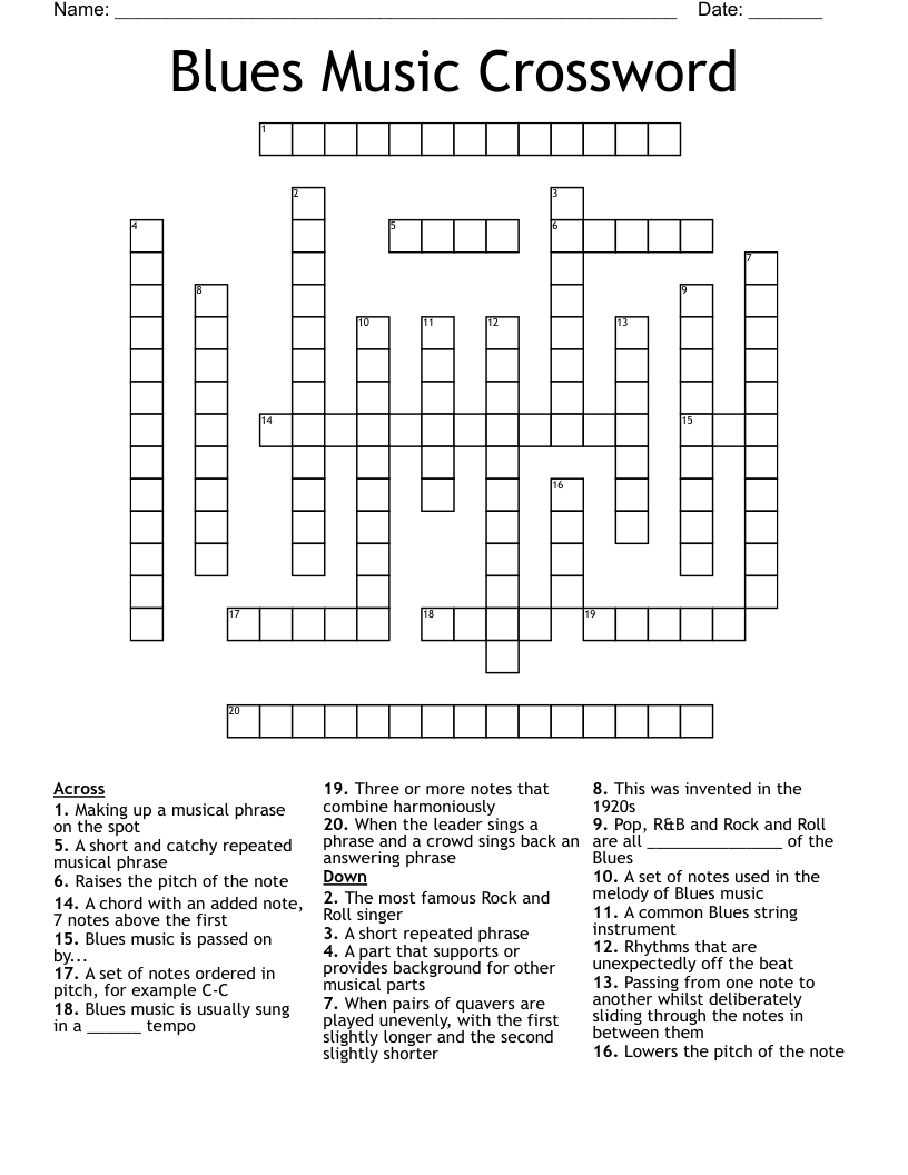 Blues Music Crossword WordMint Blues Music Crossword WordMint