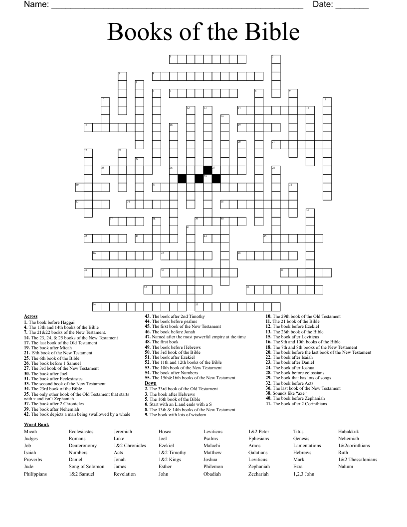 Books Of The Bible Crossword WordMint