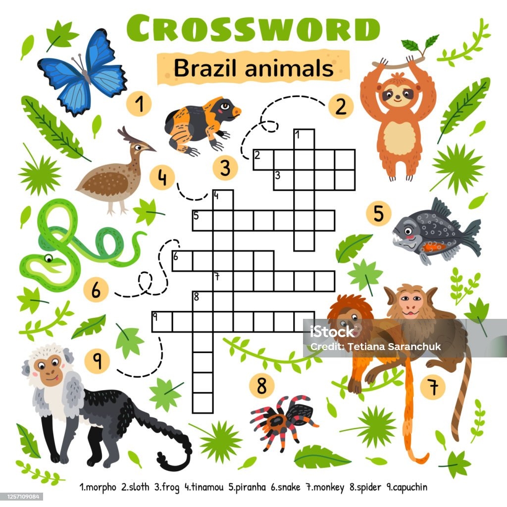 Brazil Animals Crossword Game For Preschool Kids Stock Illustration Download Image Now Alphabet Animal Blank IStock
