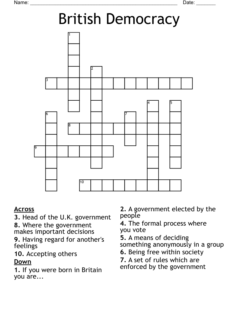 British Democracy Crossword WordMint