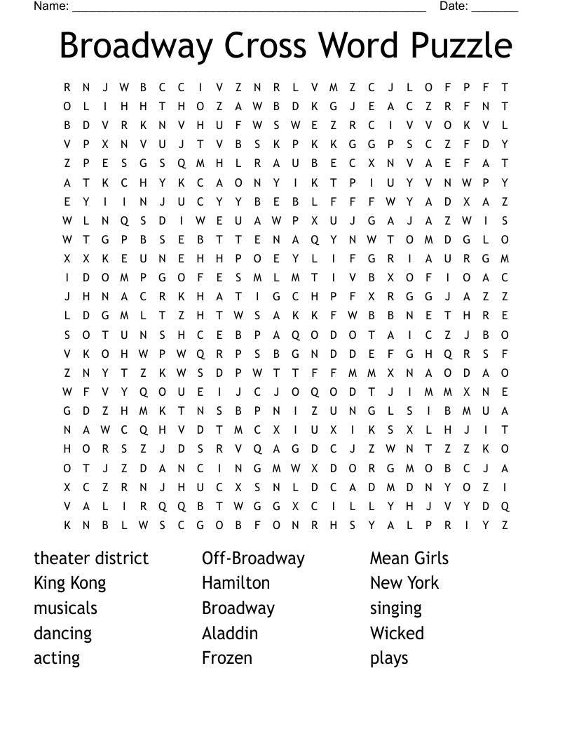 Broadway Cross Word Puzzle Word Search WordMint