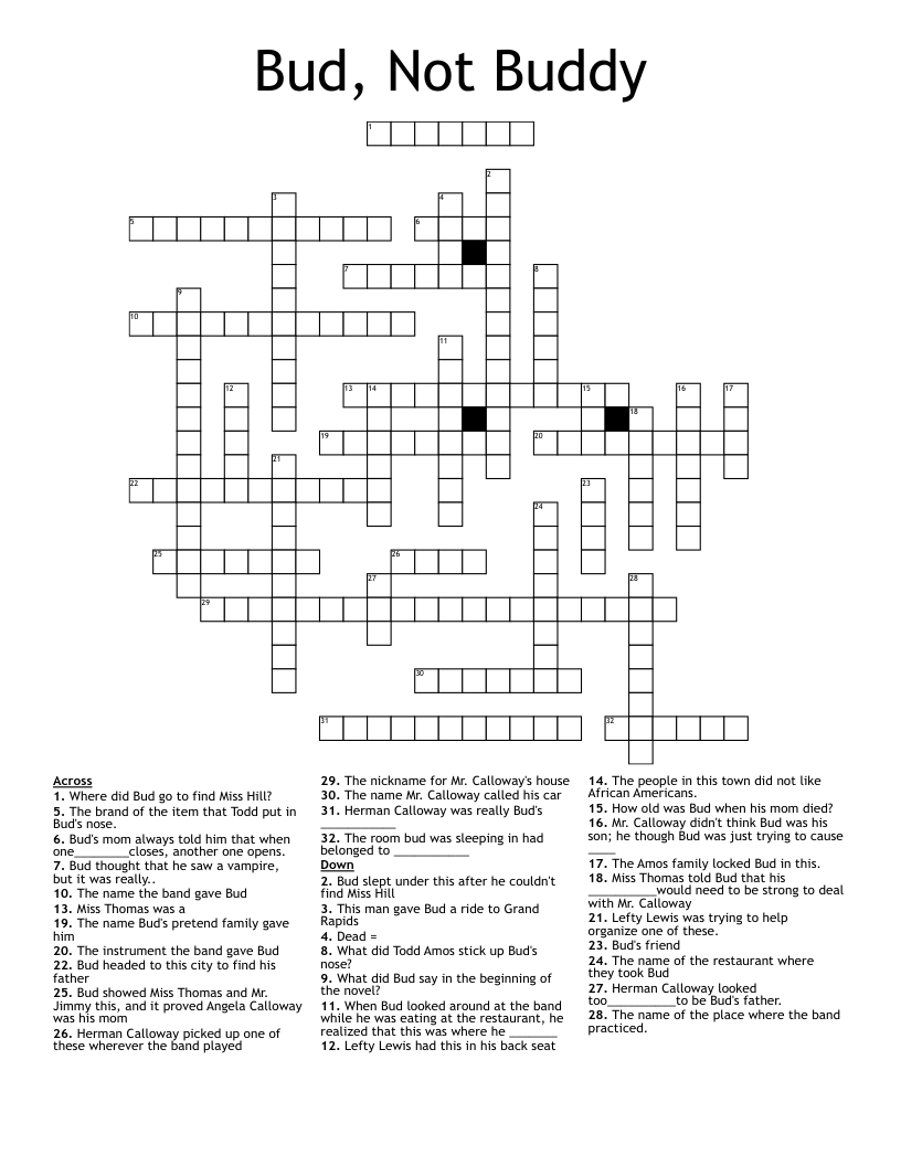 Bud Not Buddy Crossword WordMint