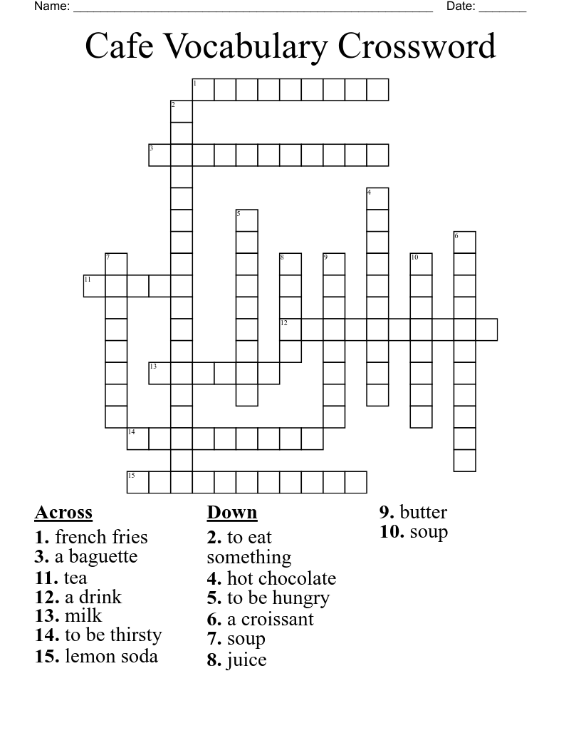 Cafe Vocabulary Crossword WordMint