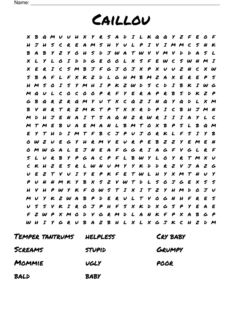 Caillou Word Search WordMint
