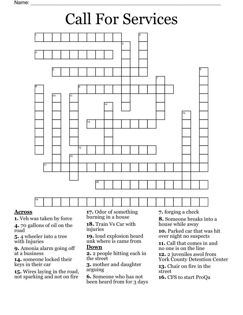 Call For Services Crossword WordMint