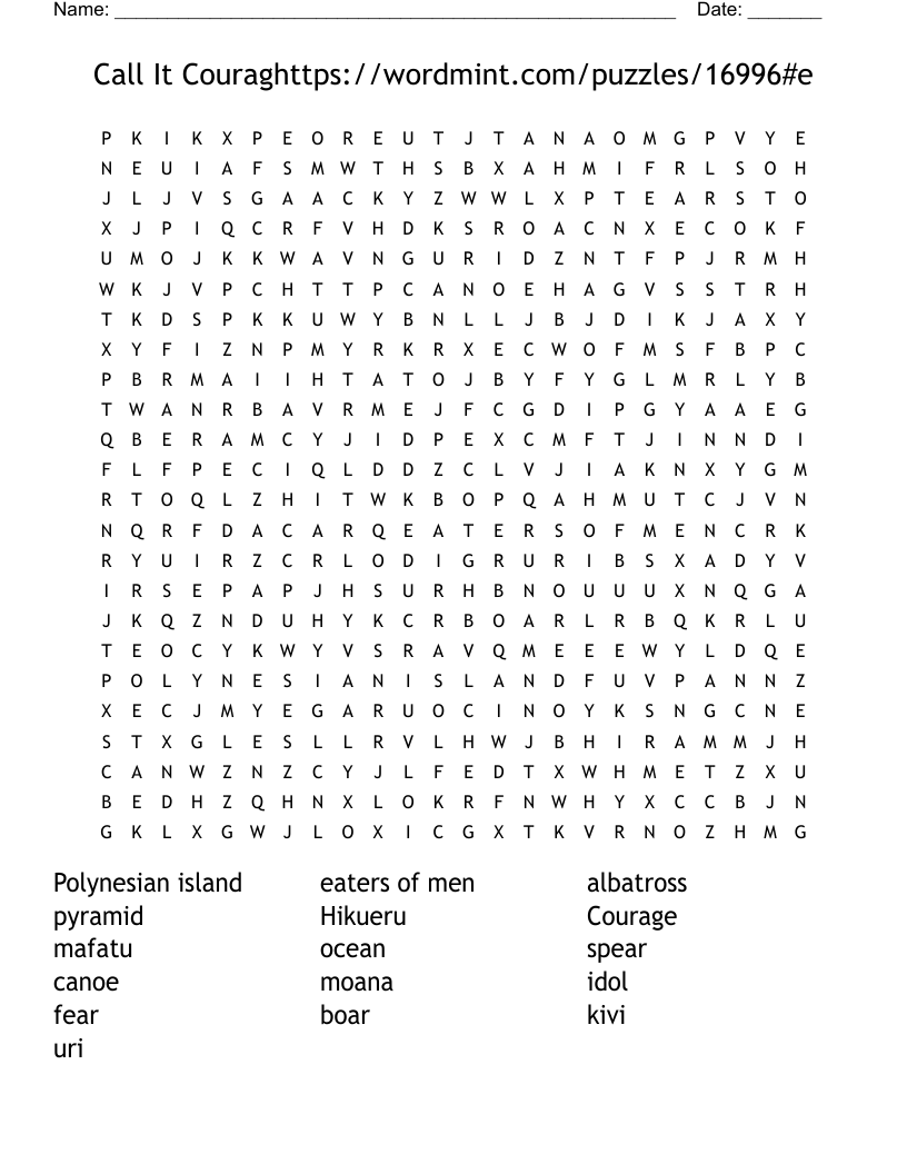 Call It Courage Crossword WordMint