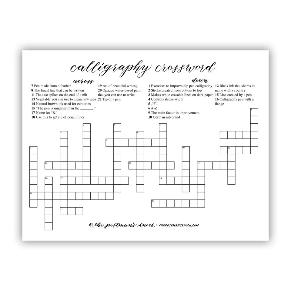Calligraphy Crossword Puzzle The Postman s Knock
