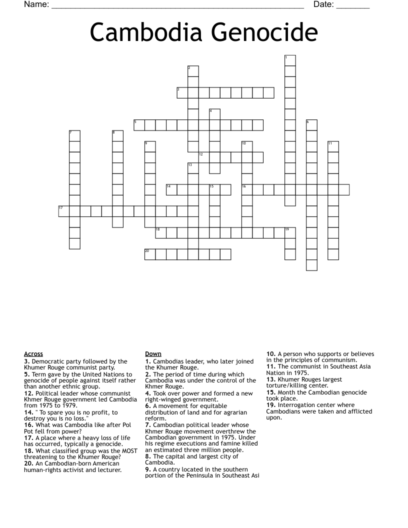 Cambodia During The Cold War Crossword WordMint