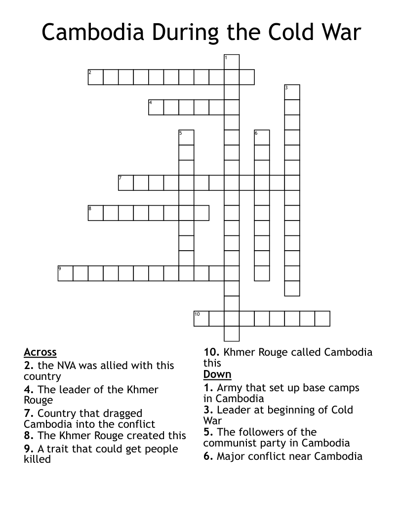 Cambodia During The Cold War Crossword WordMint