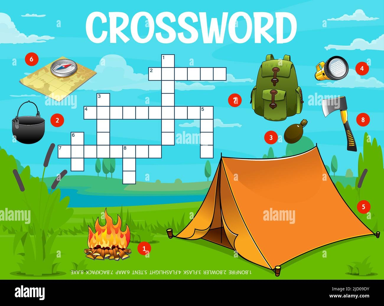 Camping Travel Crossword Grid Worksheet Find Word Quiz Vector Game Puzzle Crossword Riddle Grid To Guess