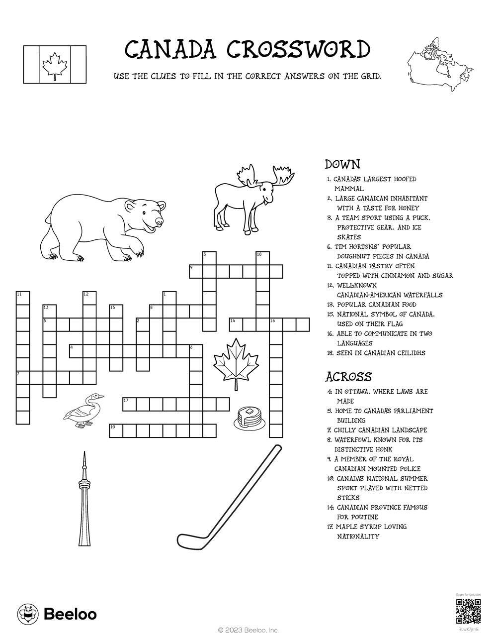 Canada Crossword Beeloo Printable Crafts And Activities For Kids Canada Crossword Beeloo Printable Crafts And Activities For Kids