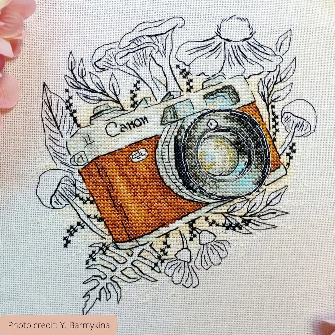 Canon Camera Cross Stitch PDF Pattern Photographers Lens Embroidery Chart For Beginners Gift For Photo Nature Lovers Blackwork Monochrom Etsy