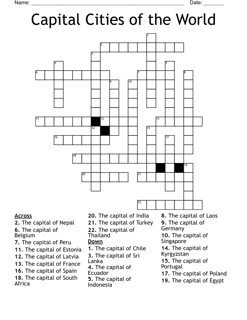Capital Cities Of The World Crossword WordMint Capital Cities Of The World Crossword WordMint
