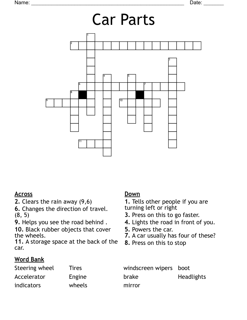 Car Parts Crossword WordMint