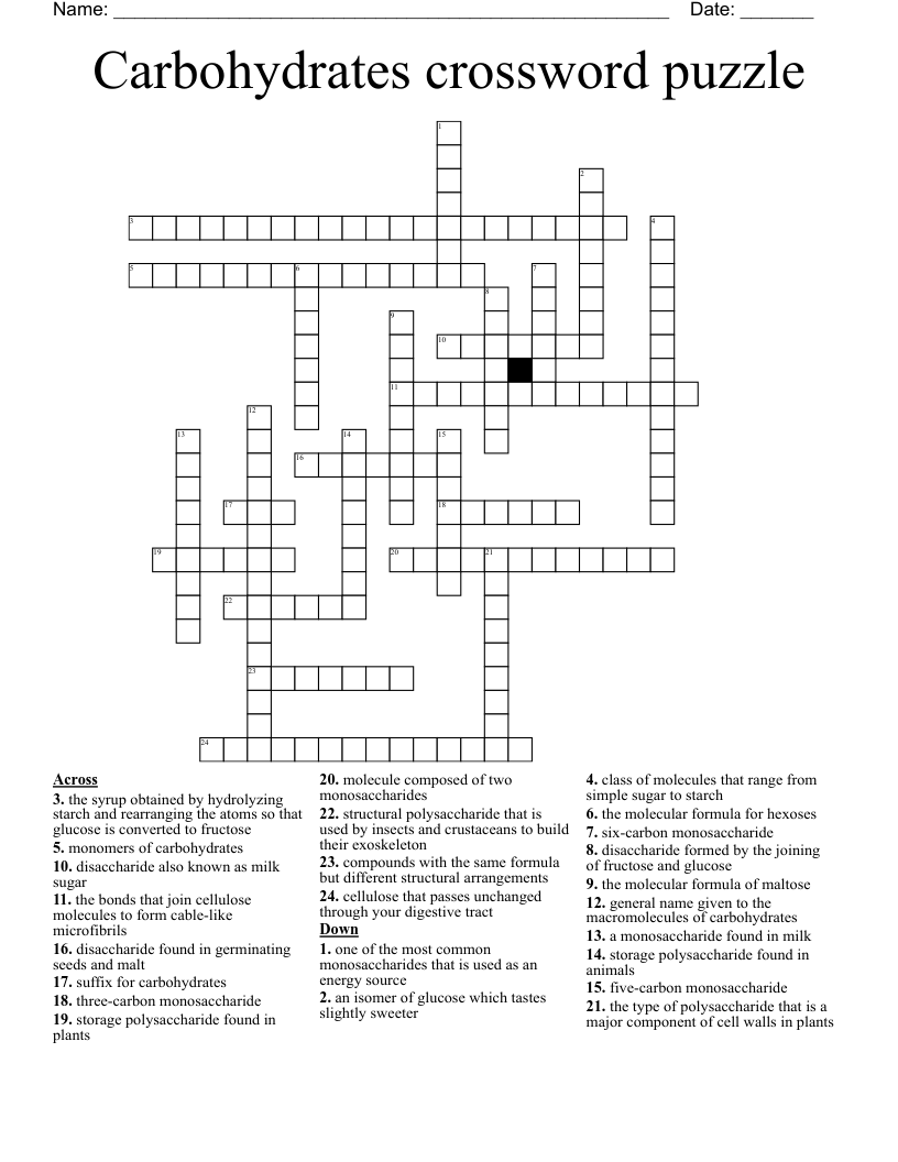 Carbohydrates Crossword Puzzle WordMint