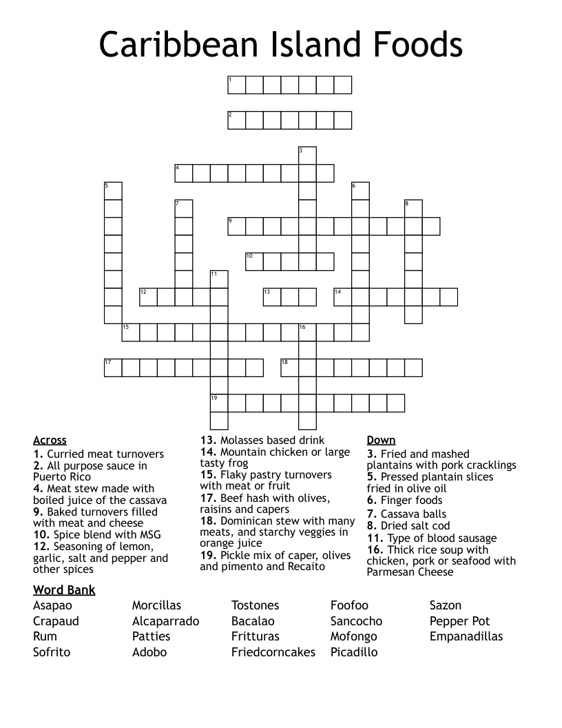 Caribbean Island Foods Crossword WordMint