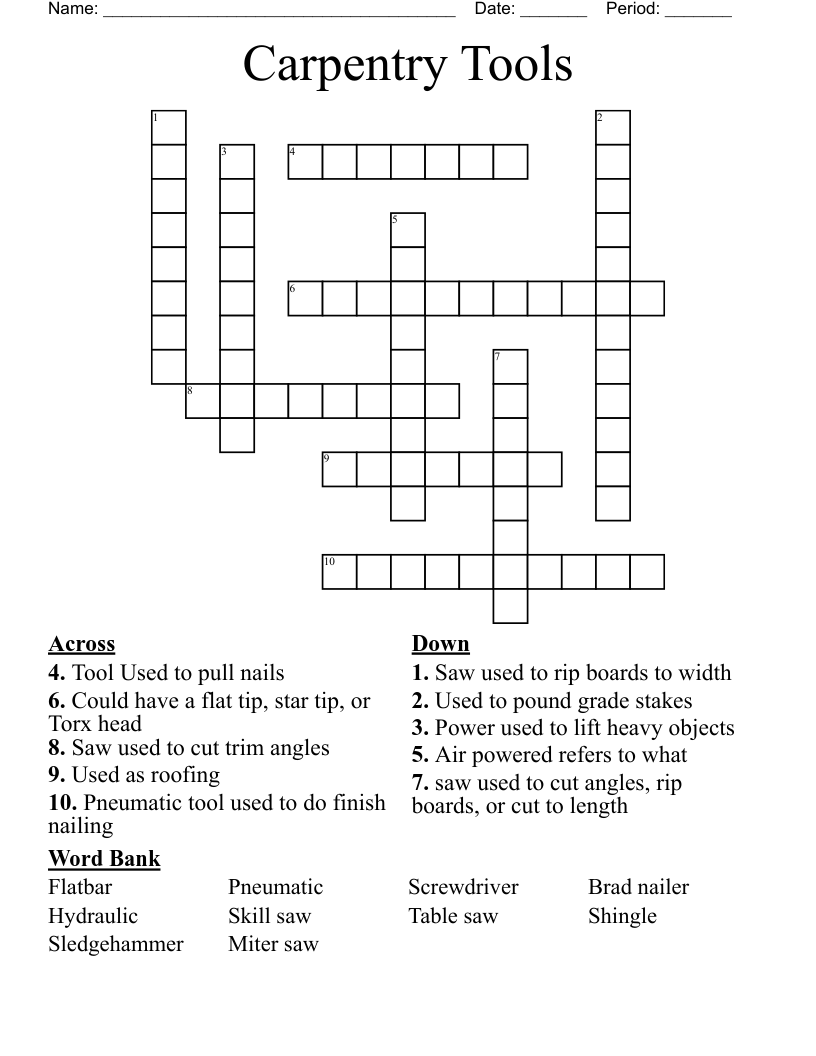 Carpentry Tools Crossword WordMint Carpentry Tools Crossword WordMint