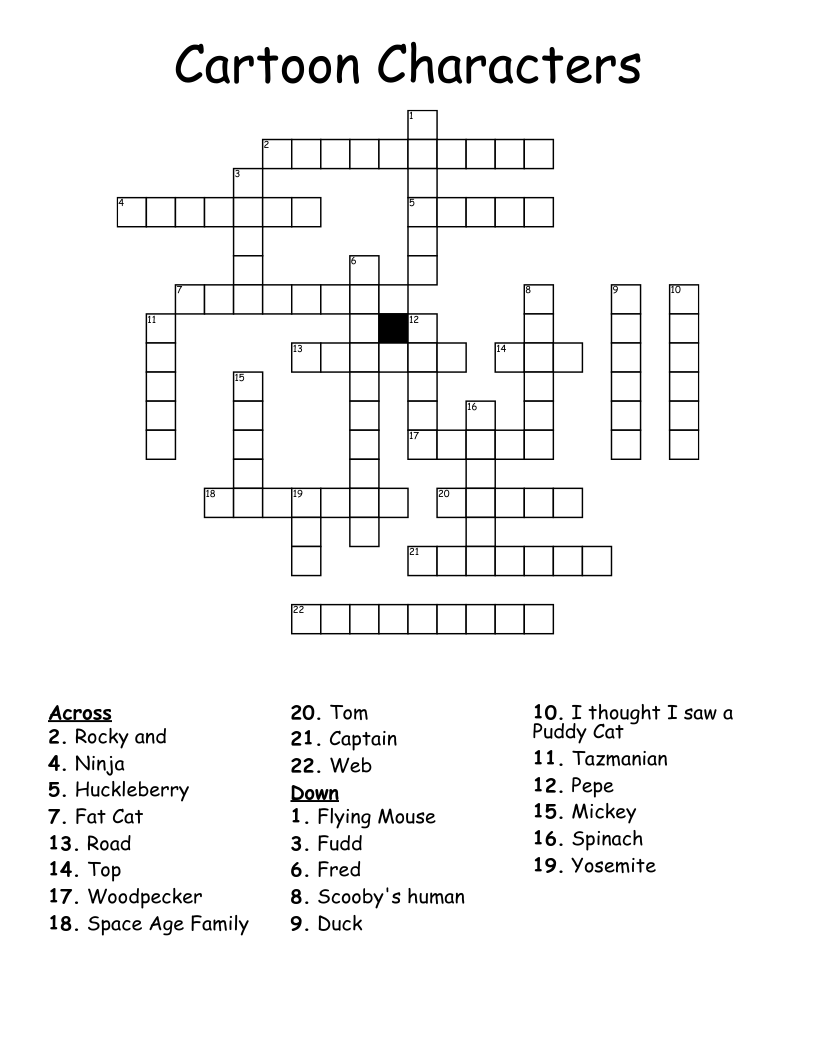 Cartoon Characters Crossword WordMint