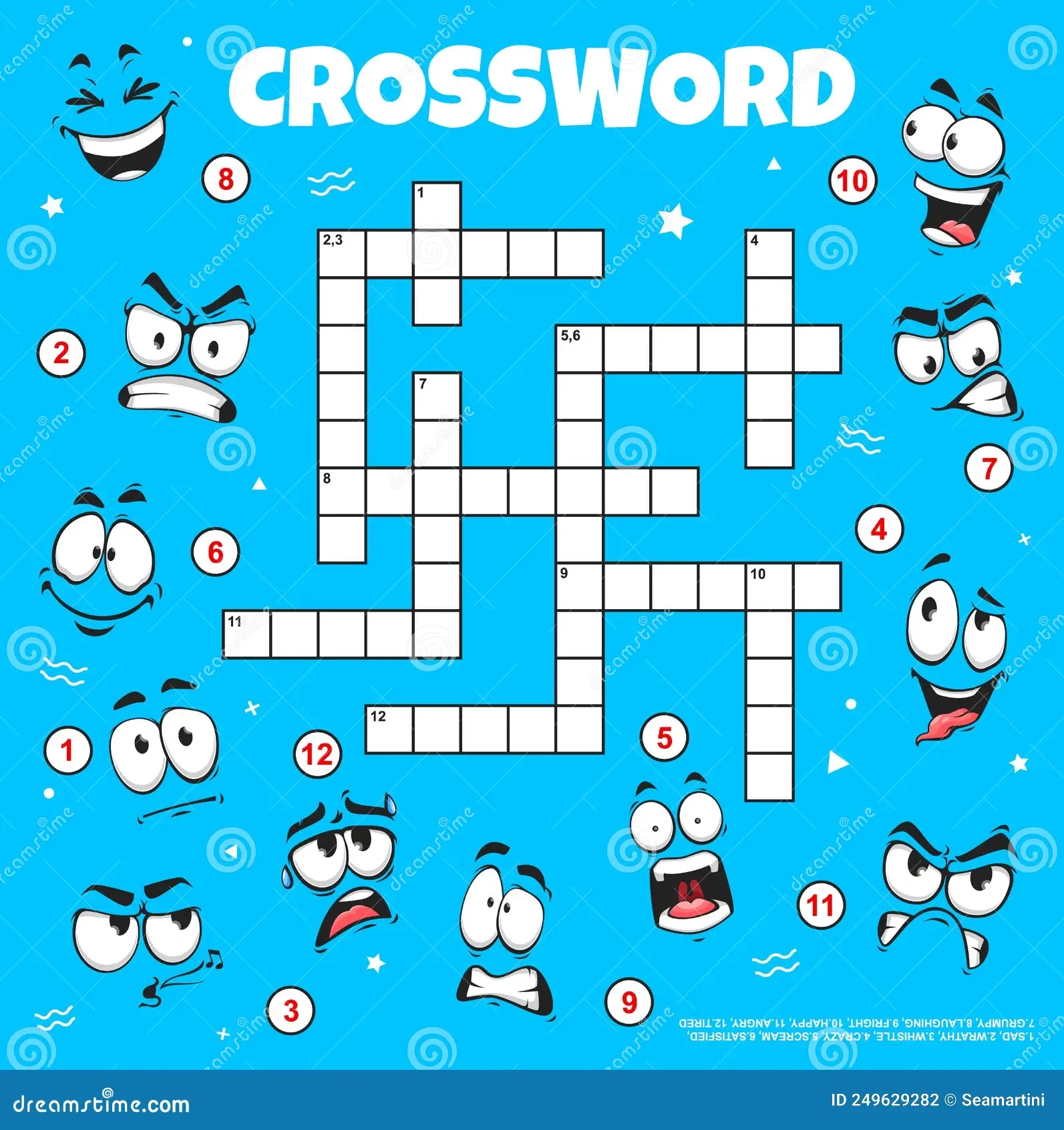 Cartoon Emoji Face Expression Crossword Grid Quiz Stock Illustration Illustration Of Tired Vector 249629282