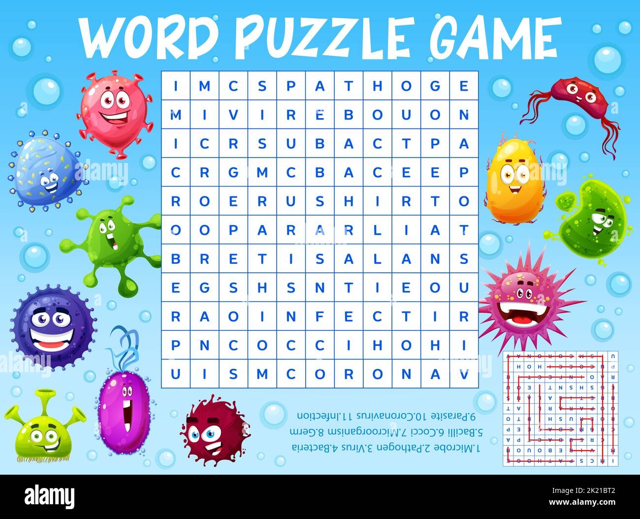 Cartoon Germs Viruses And Microbes Word Search Puzzle Game Worksheet Kids Quiz Grid Vector Crossword Brainteaser Riddle For Children With Cartoon Pathogens And Latin Letters In Square Field Stock Vector Image 