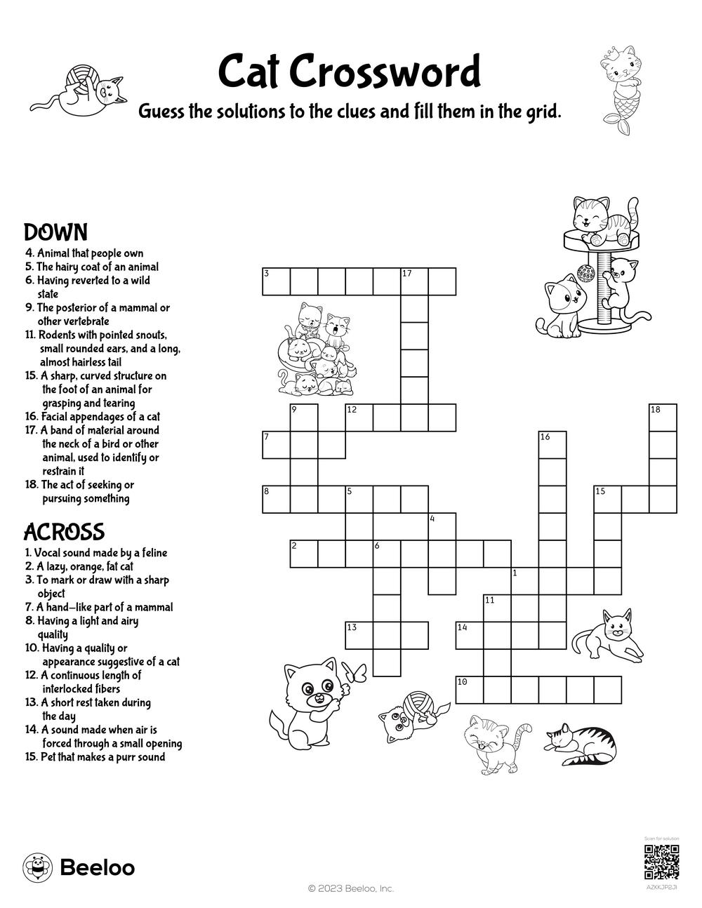 Cat Crossword Beeloo Printable Crafts And Activities For Kids