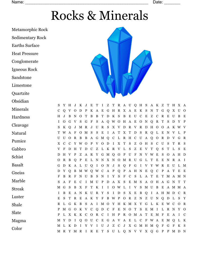 Caves Rocks And Minerals Word Search WordMint