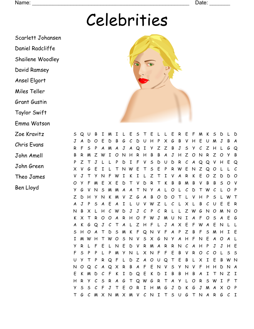 Celebrities Crossword WordMint