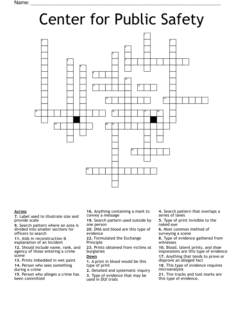 Center For Public Safety Crossword WordMint Center For Public Safety Crossword WordMint