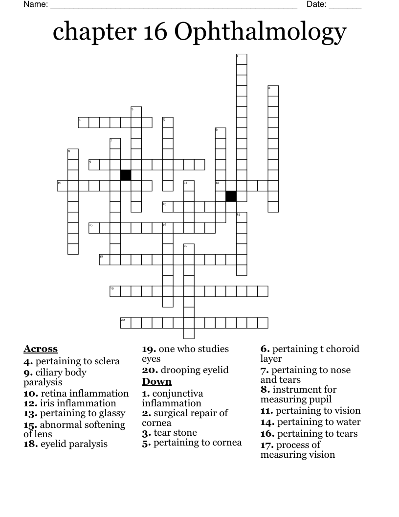 Chapter 16 Ophthalmology Crossword WordMint