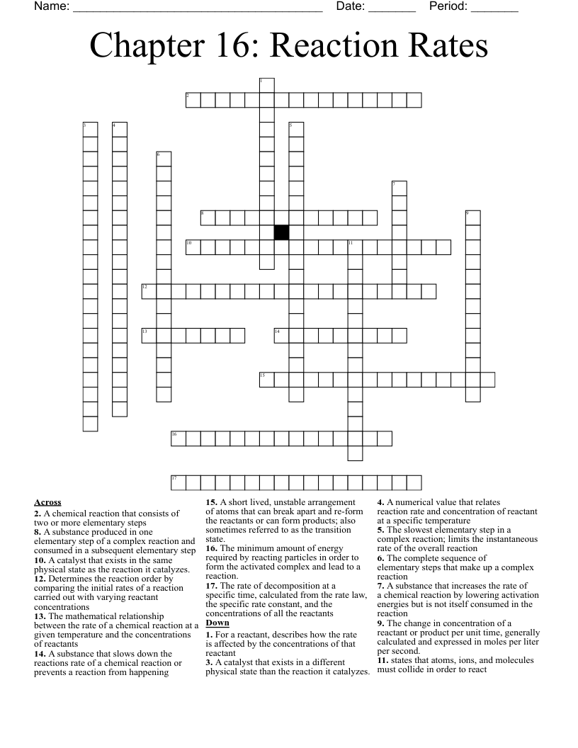 Chapter 16 Reaction Rates Crossword WordMint