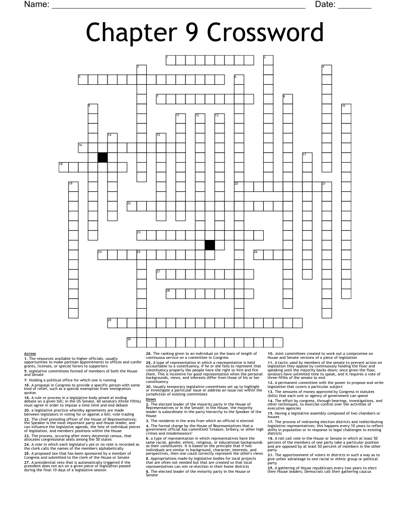 Chapter 9 Crossword WordMint