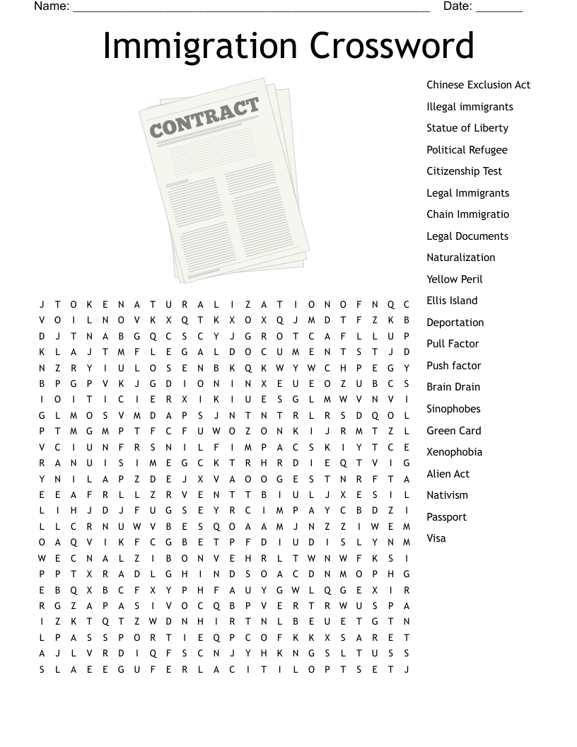 Chinese Exclusion Act Crossword WordMint