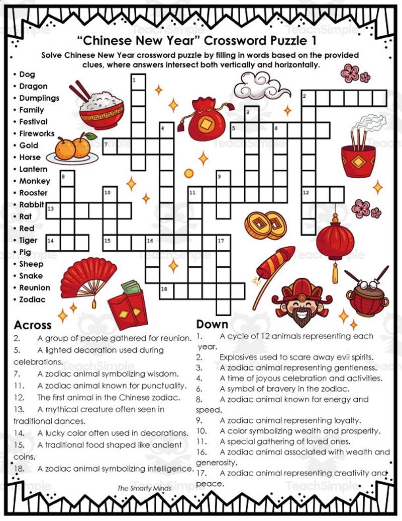 Chinese New Year Crossword Puzzles ANSWERS By Teach Simple
